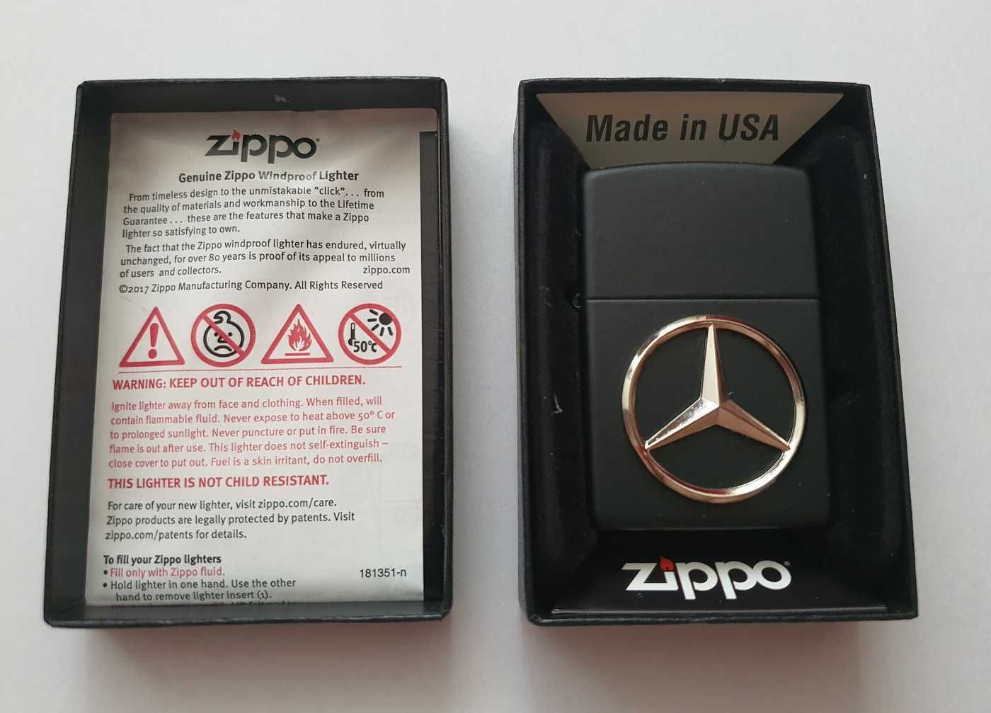 Bricheta Zippo Mercedes-Benz Collection alama finisata negru logo 3D