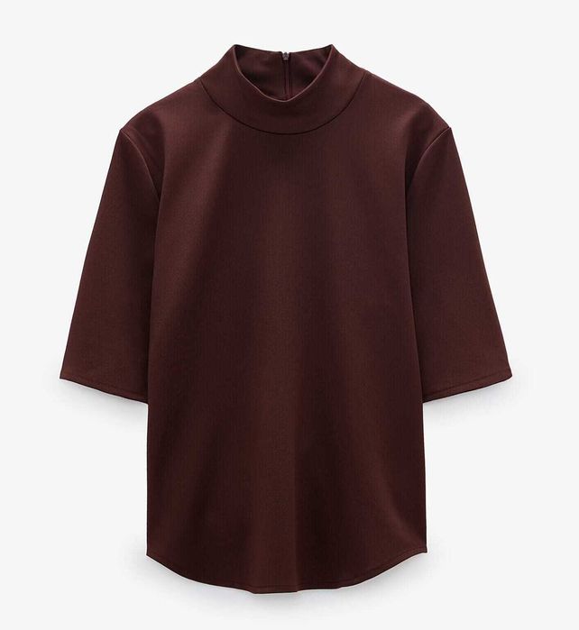 Дамска тениска с високо деколте Zara, 96% полиестер, Кафява, XL