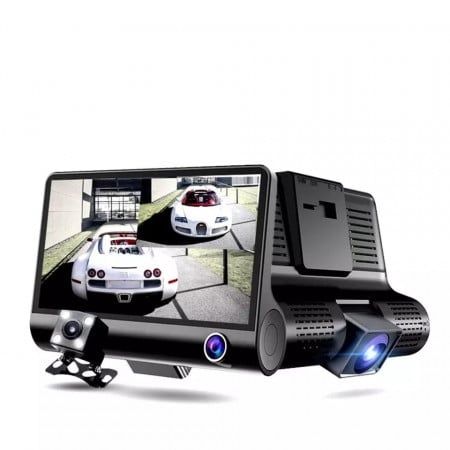 Camera video profesionala auto tripla, full hd, 3 camere, display 4