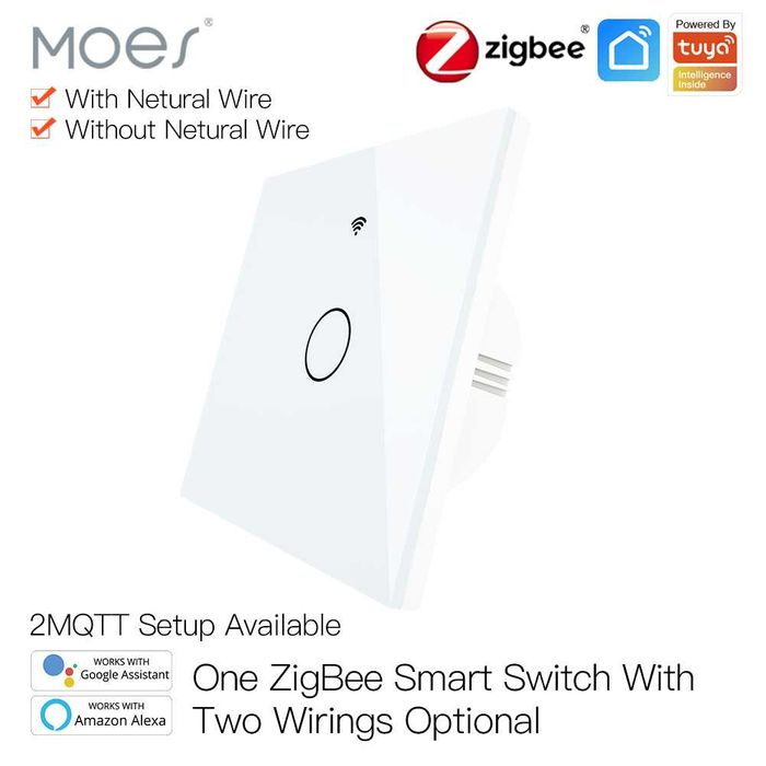 Intrerupator smart Zigbee 1 buton fara nul, fara condensator-ALB/Negru