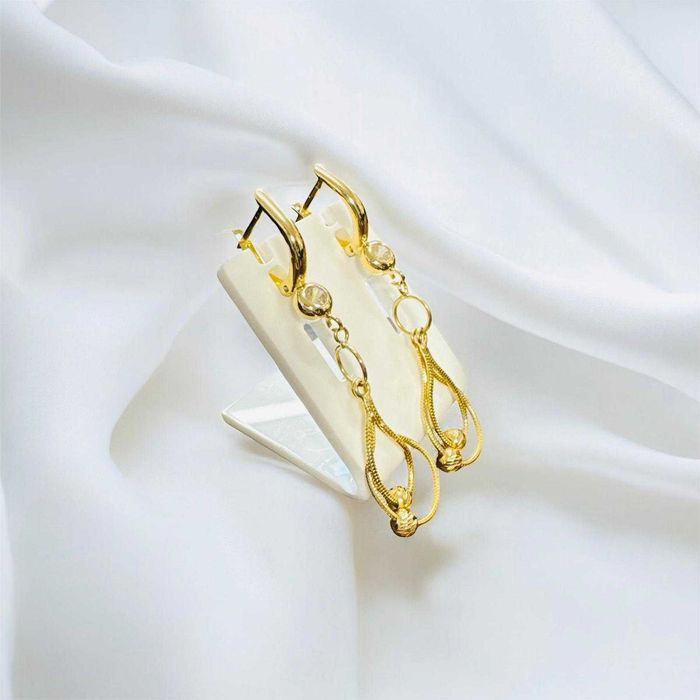 Cercei lungi cu pietre si bilute 14K