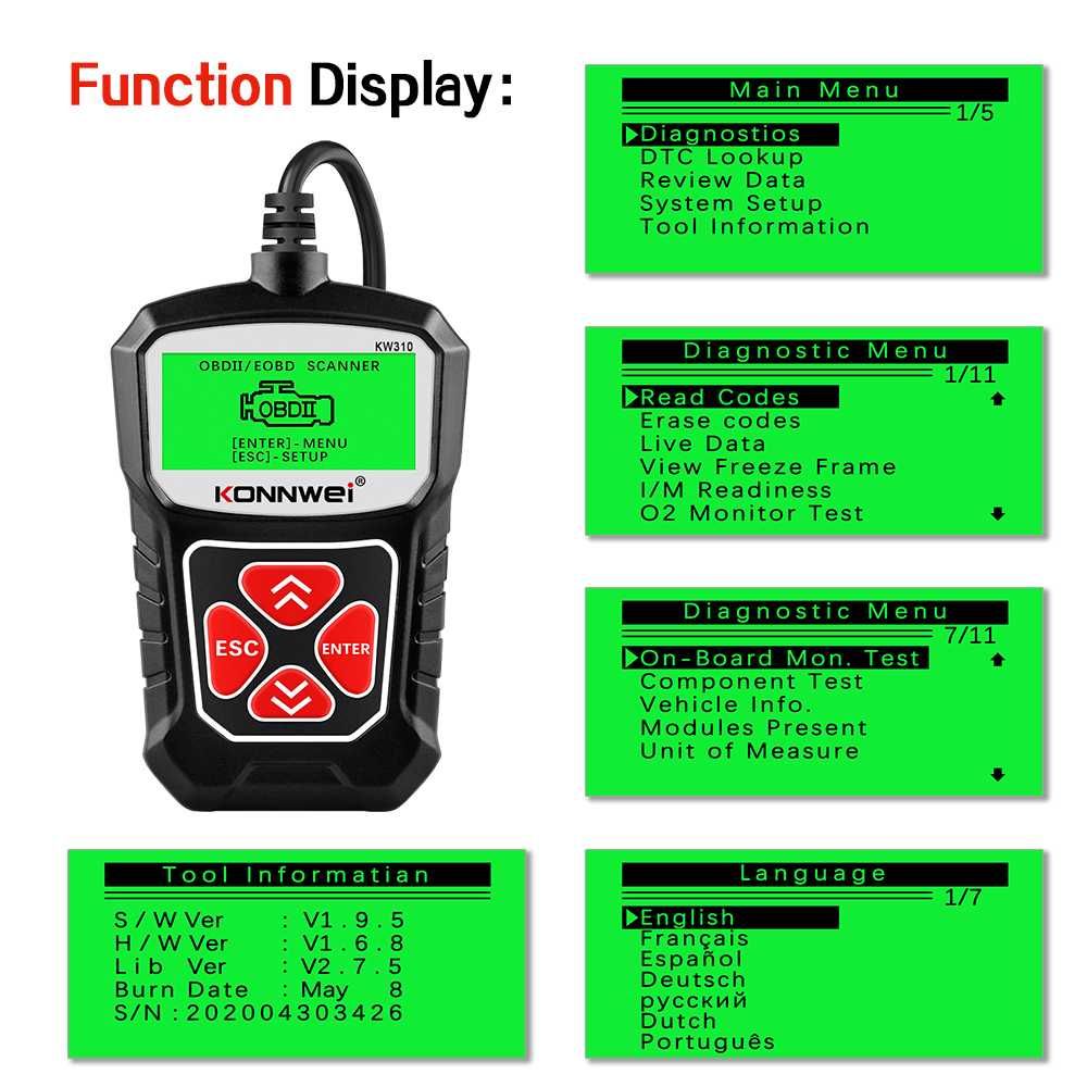 Diagnoza profesionala KONNWEI, OBD2, Stergere Check, Erori, Resetari