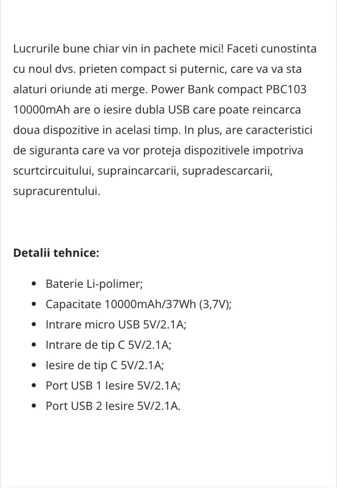 Baterie externa Tellur 10000mAh noua sigilata