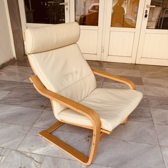 Скандинавско кресло с тапицерия от естествена кожа