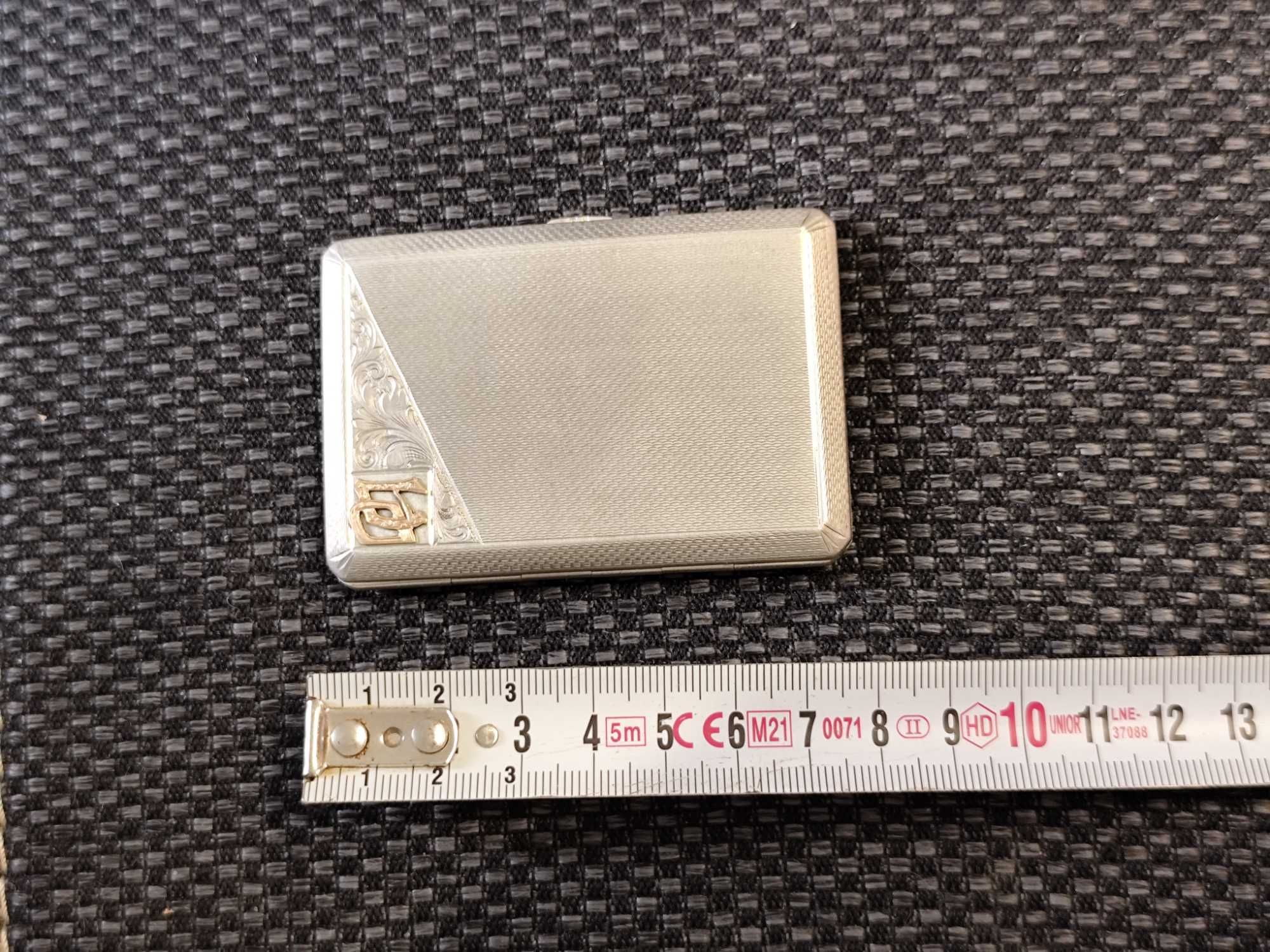 Tabachera superba argint 900, datată 1938, Art Deco, multiple stante