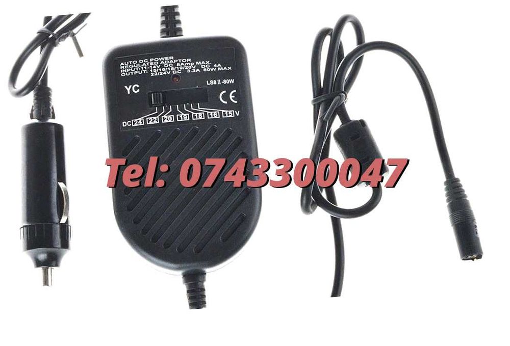 Incarcator Auto Universal Pentru Laptop80w Alimentare 12vcu 8 Cone