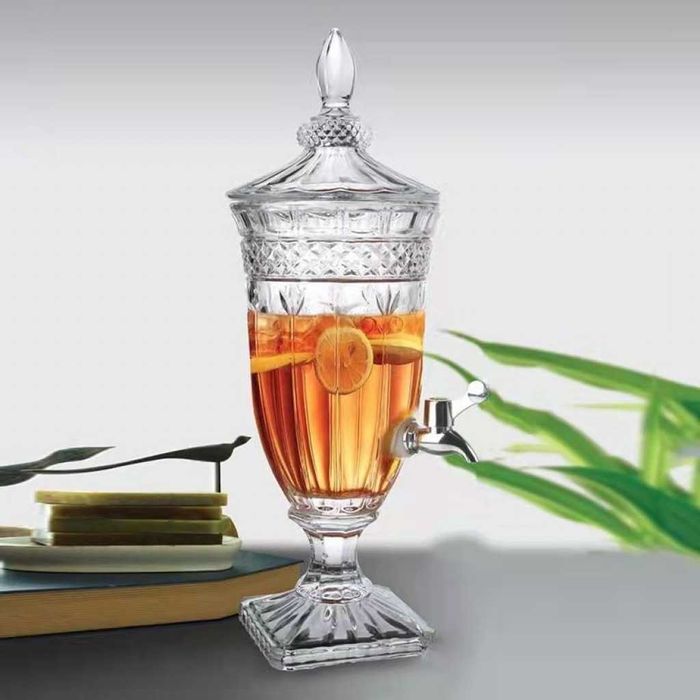 Луксозен стъклен диспенсър за сок и напитки 3L с капак и кранче