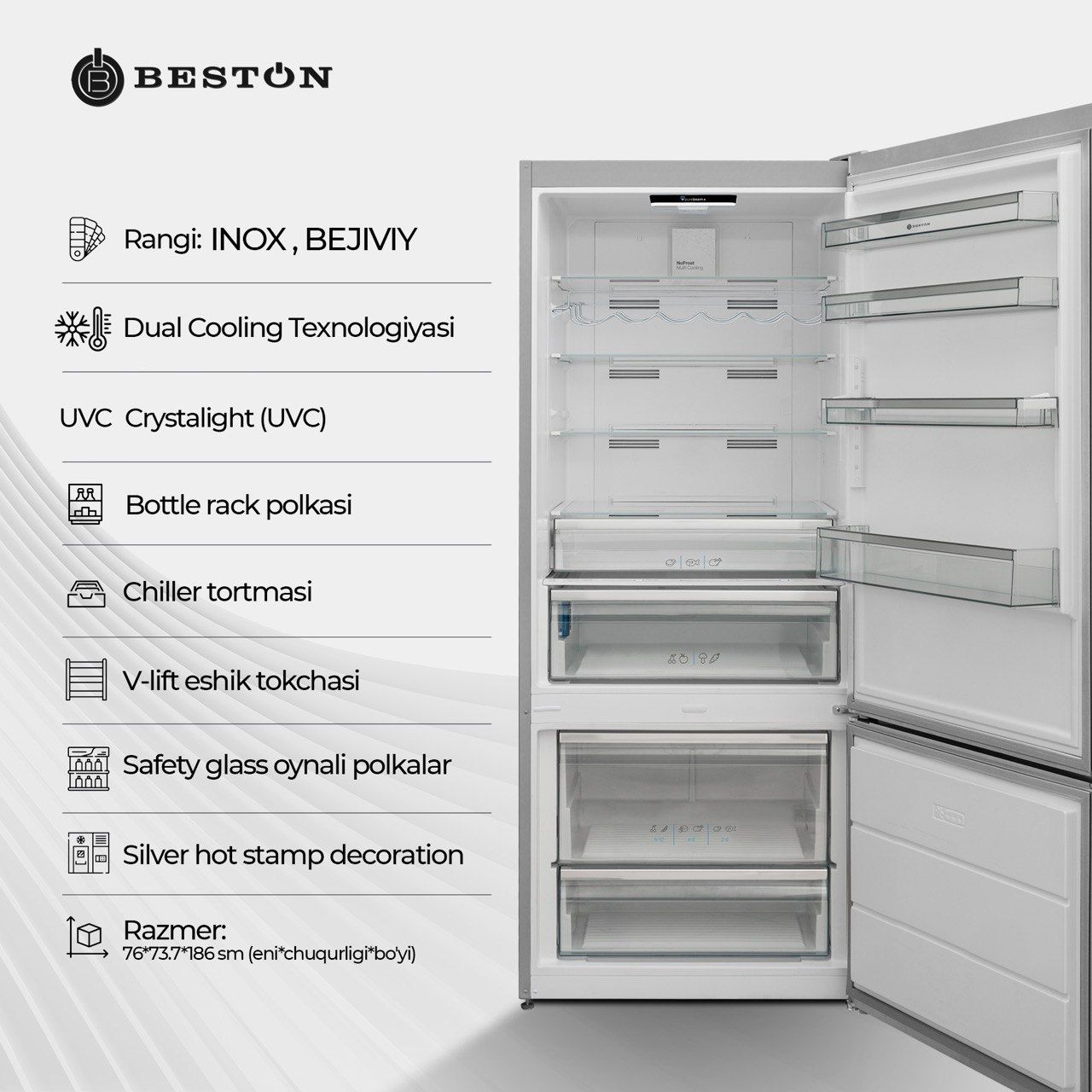 Холодильник для большой семьи Beston BN-772BG
