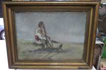 Taran pe camp Dupa Octav Bancila Ulei/Panza Rama Lemn Epoca Vintage