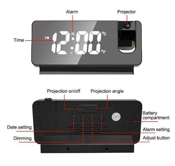 LED дигитален часовник с прожекция и аларма