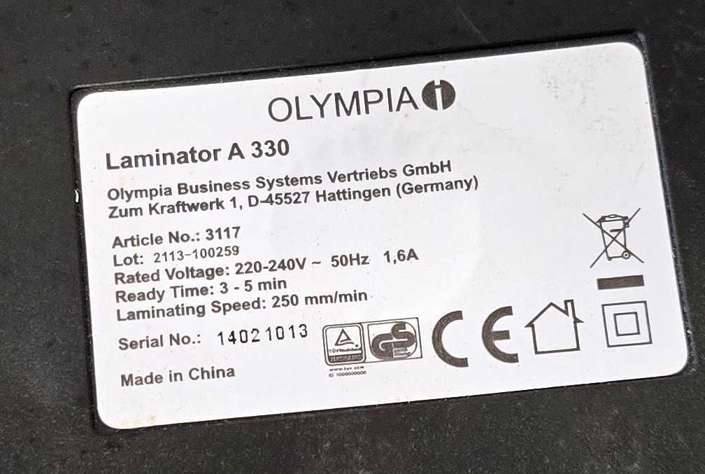 Laminator Olympia Laminator A330 - import Germania