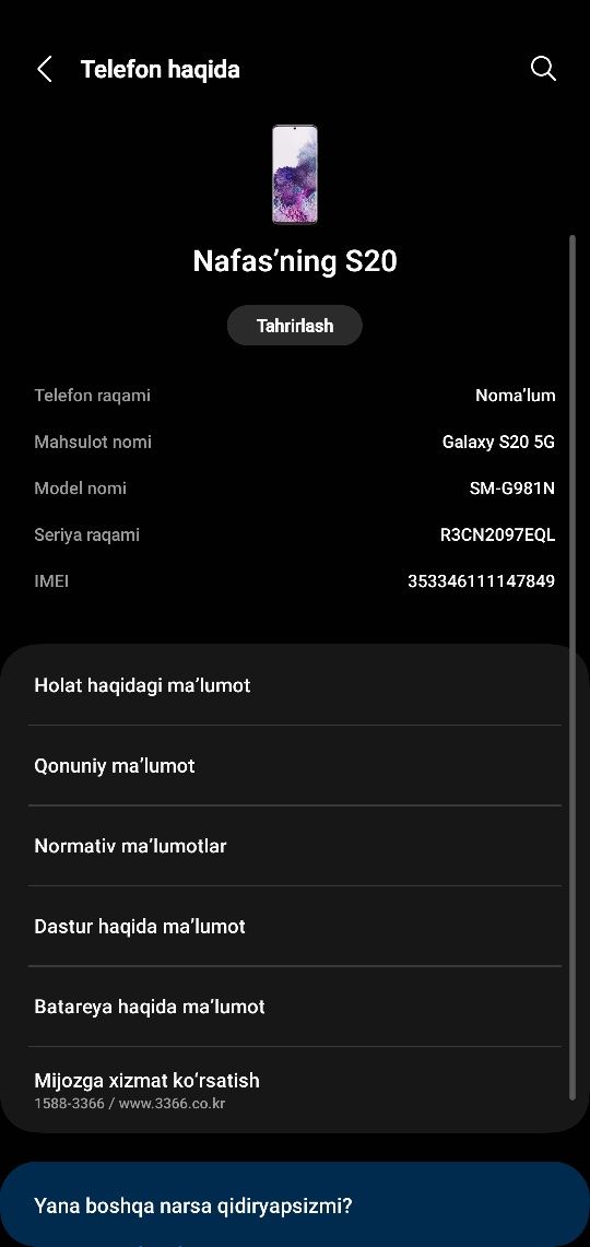 Samsung Galaxy S20 5G
Samsung Galaxy S20 Plus 5G
Rangi Bl