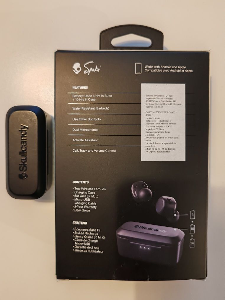 Casti Audio In-Ear, Skullcandy Spoke, True Wireless, Bluetooth, Black.