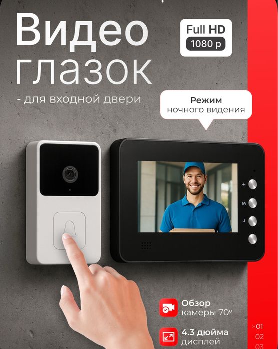 Видеодомофон Домофон Универсальный С Камерой Звук Видео Глазок