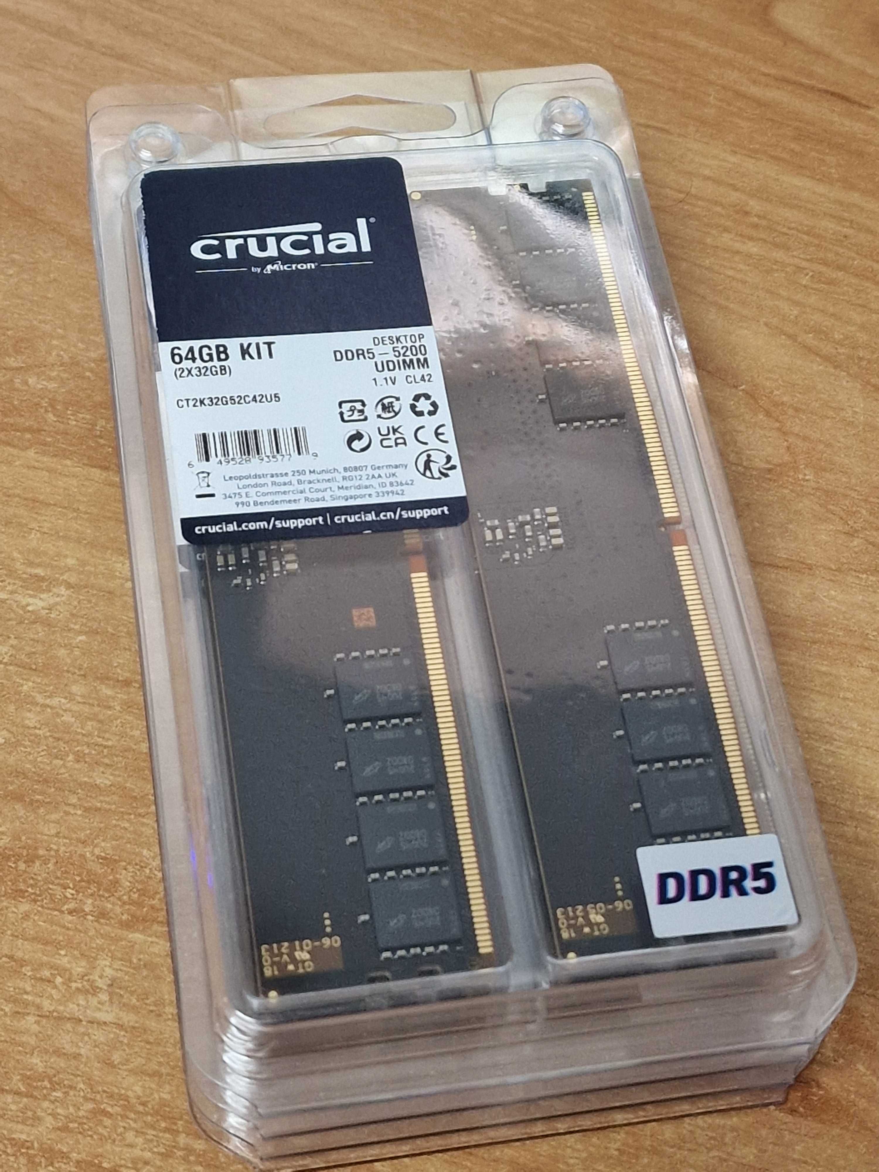 Kit 64Gb Ram DDR5 (2x32) - NOU SIGILAT - Crucial 5200Mhz