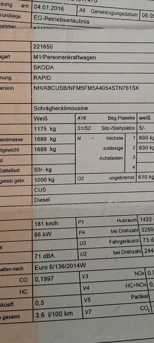 Skoda Rapid / EURO 6 / 2016
