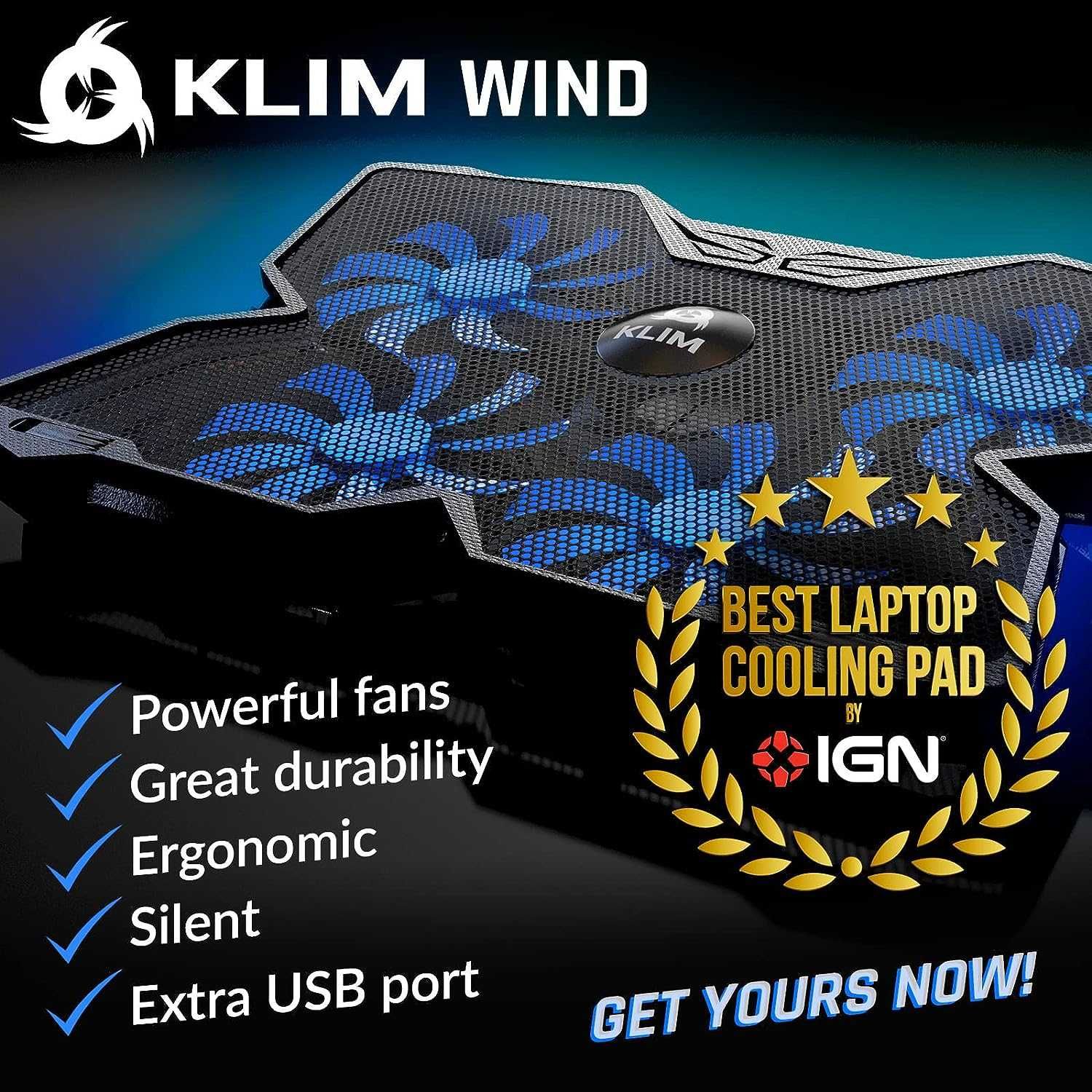 KLIM Wind - Модел 2023 г. - Мощен охладител за лаптоп