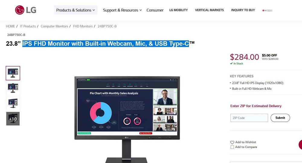 Monitor LED Lenovo ThinkVision 21.5" T22-i10 / LG 24BP750C wide webcam