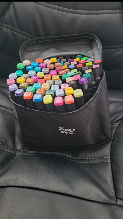 Set 80 carioci cu varf dublu, culori diverse, geanta depozitare