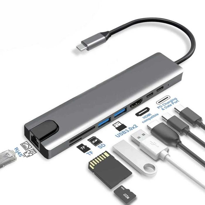Hub adaptor USB C 3.0 PD HDMI 4K docking Macbook Pro Air Dell Lenovo