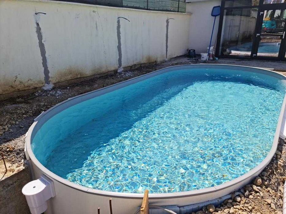 Piscina cu perete metalic 8x4.16x1.50 m si liner PVC Gri