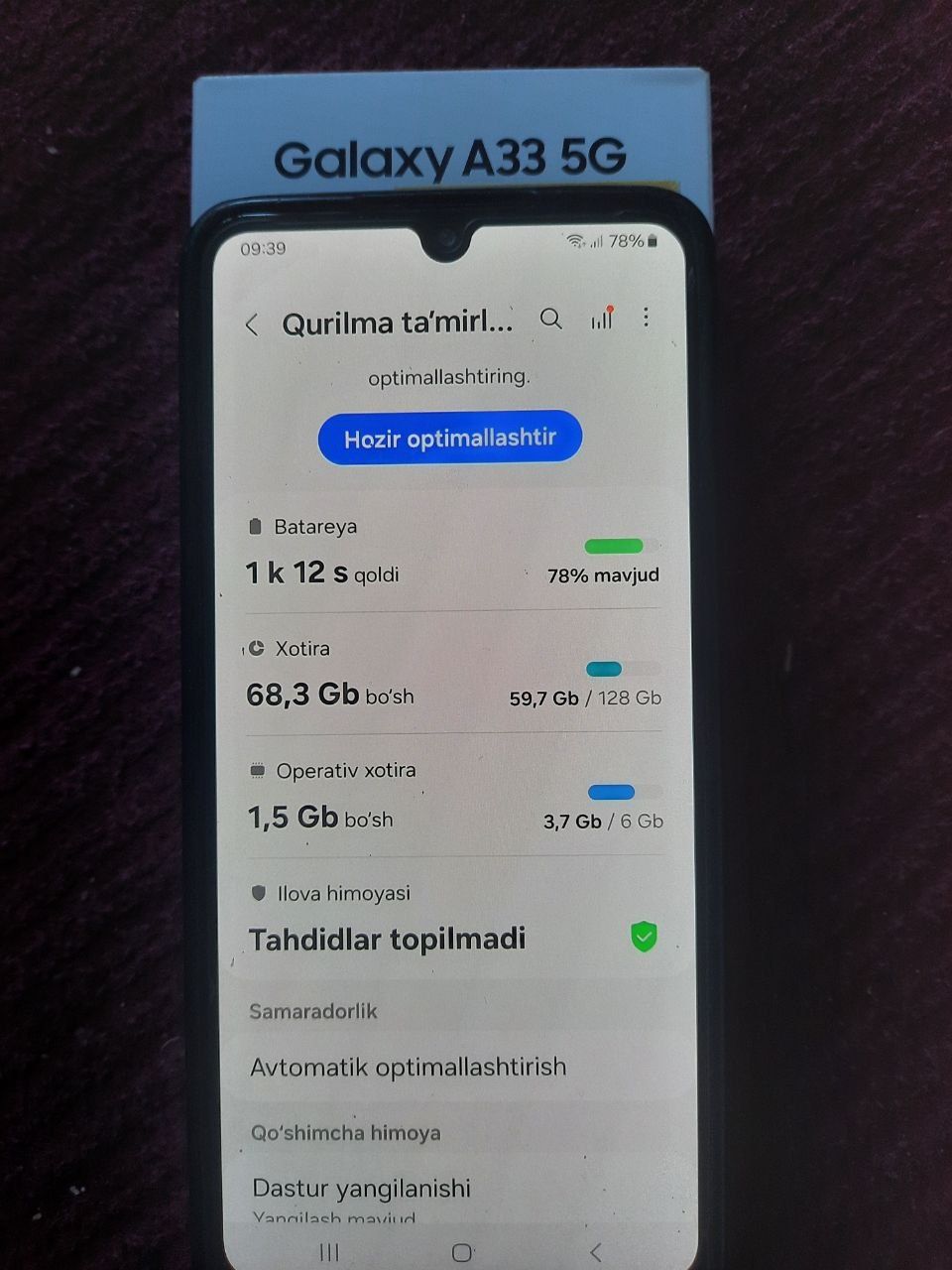 Samsung a33 5g 6/128gb xotirasi