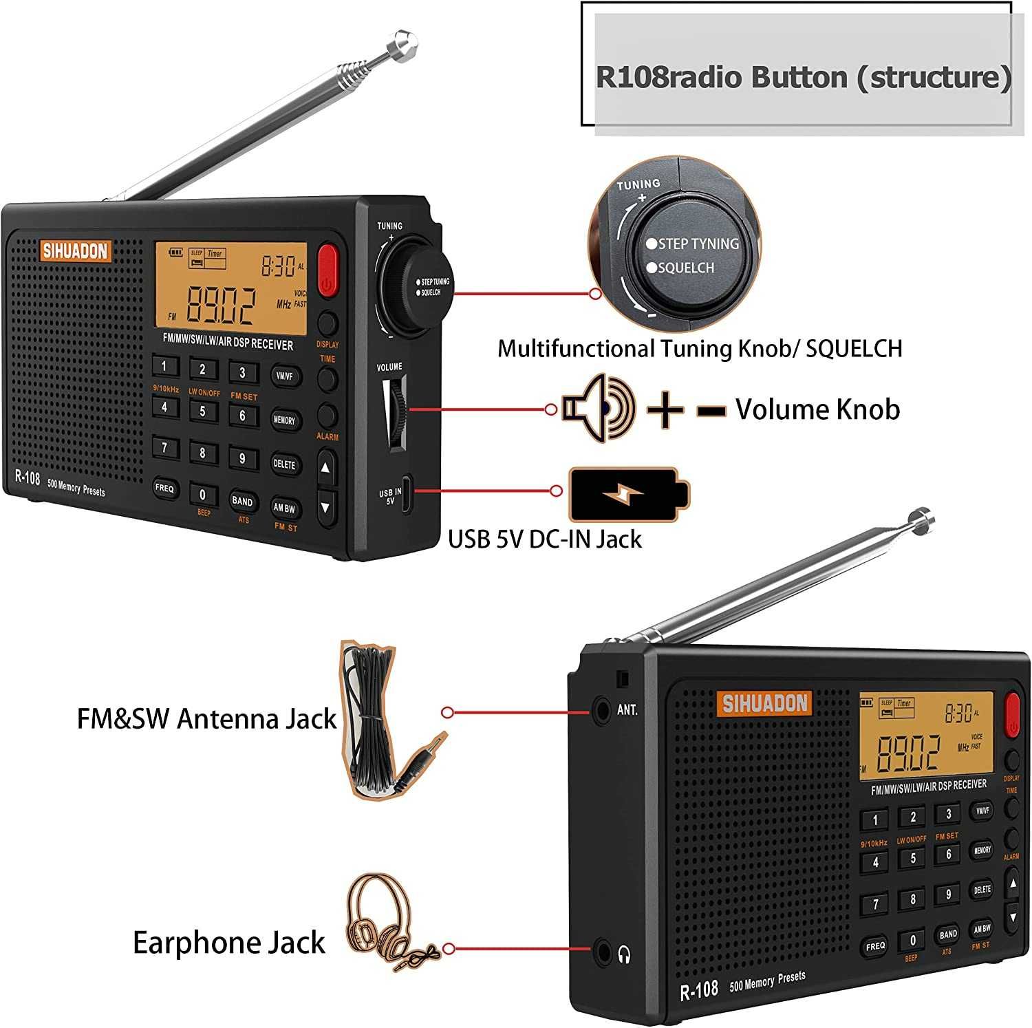 SIHUADON R-108 PLL World Band радиоприемник