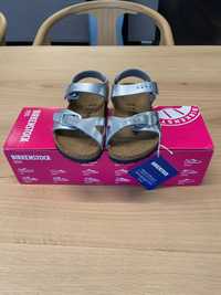 Sandale Birkenstock pentru copii, din piele, argintii, numărul 25