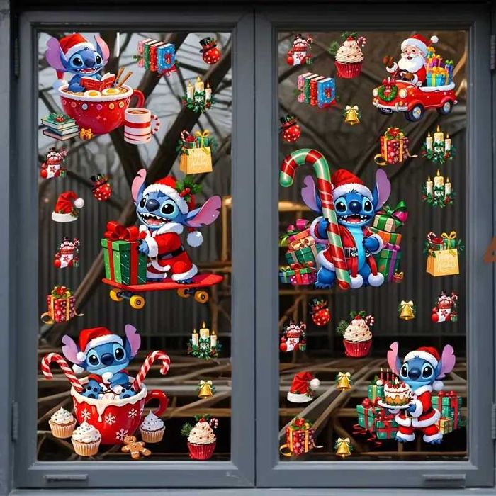 Коледна декорация Stitch/Стич –дървени топки, коледни чорапи и стикери