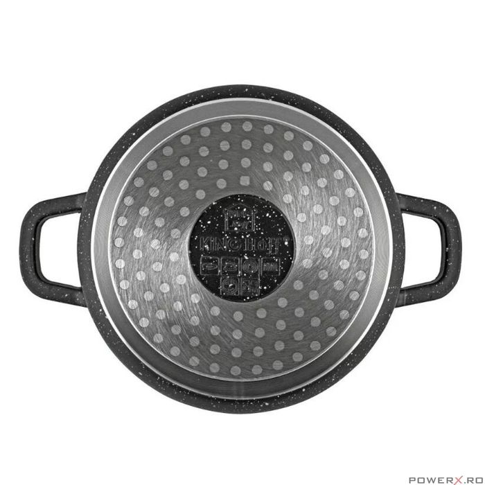 Cratita din aluminiu turnat, cu strat marmorat, cu capac sticla,16 cm,