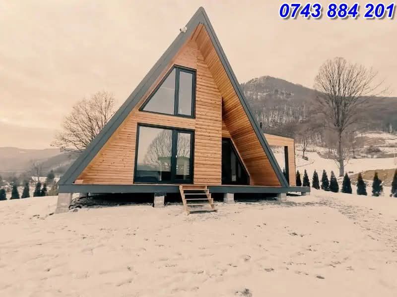 Cabana stil A-Frame si case din structura de lemn de d