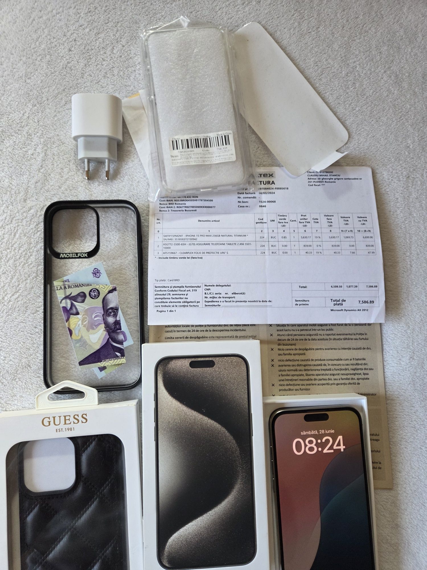 15 pro max Natural Titanium 256GB baterie 97% Ca Nou Full box
