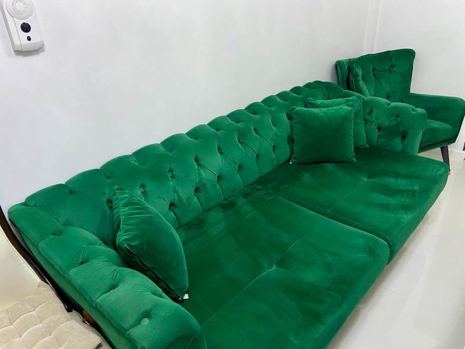 Set canapea+fotoliu catifea verde smarald