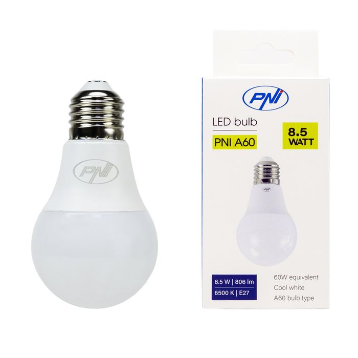 Bec cu LED PNI A60, 8.5W, 806lm, 6500K, soclu E27