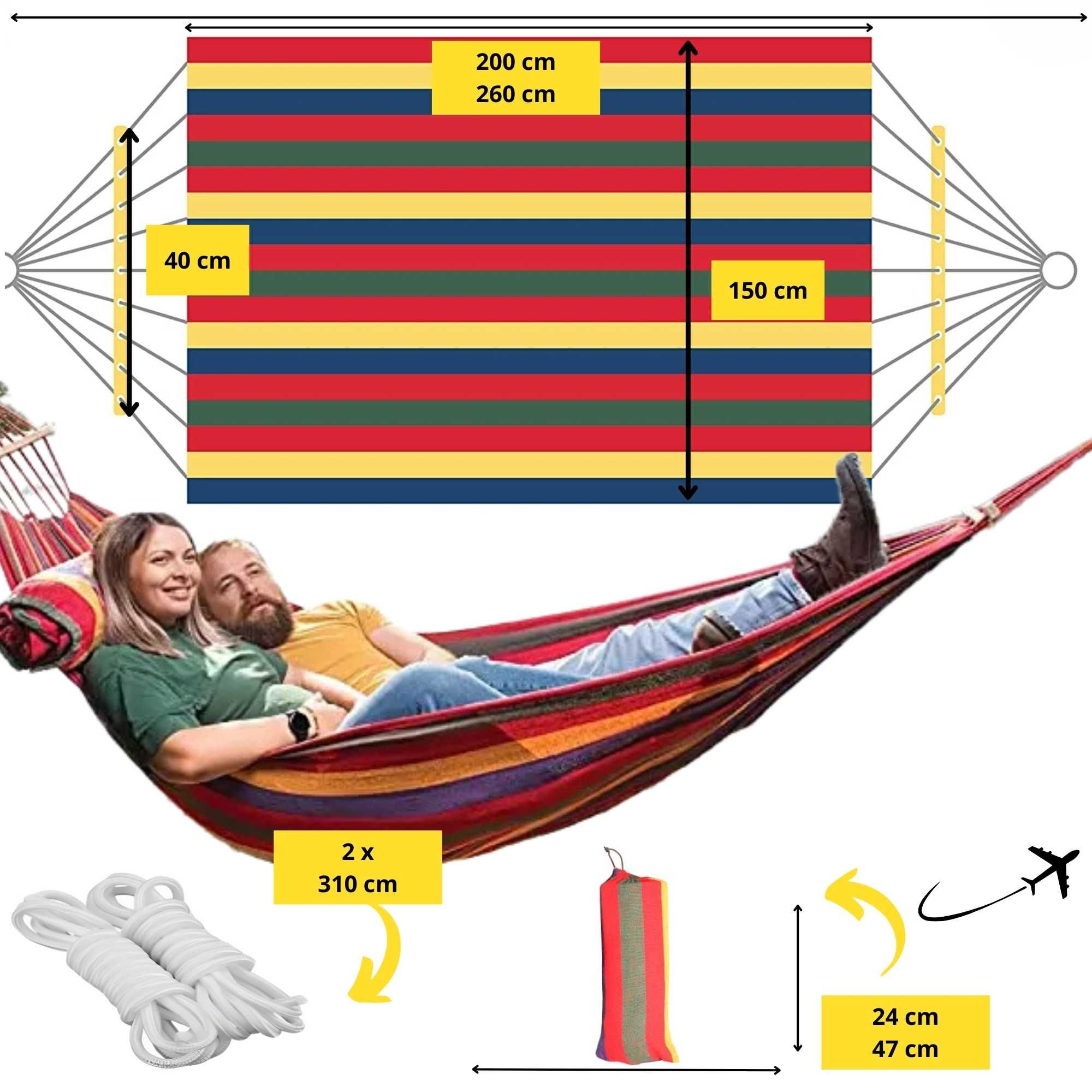 Hamac De Gardina 200x80 cm cu bara din lemn, bumbac, multicolor geantă