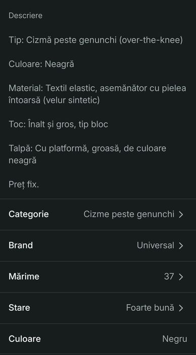 Vând cizmă peste genunchi