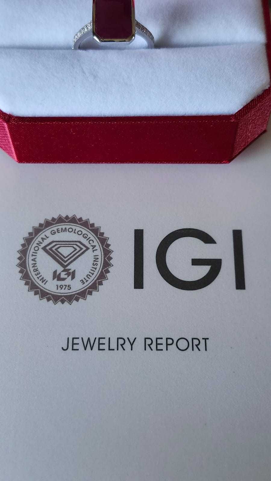Inel din aur alb 14K cu rubin natural netratat de 6.26 ct și diamante