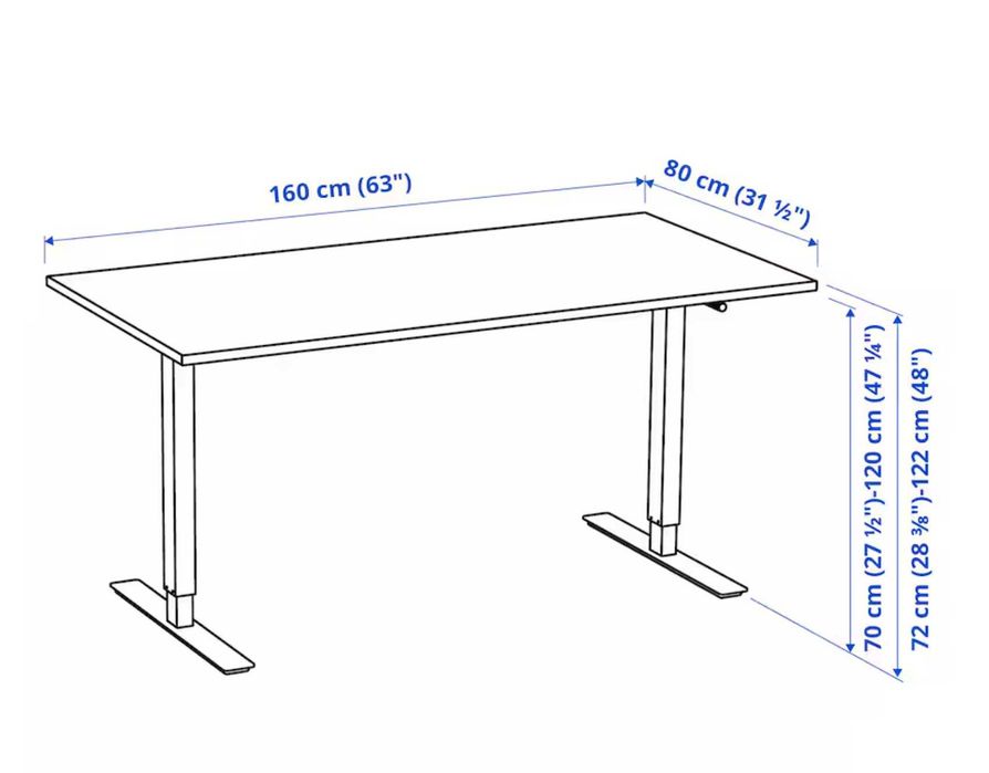 IKEA TROTTEN - Birou inaltime reglabila 160x80