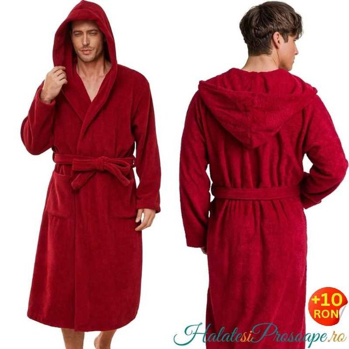 Halat bărbați, de baie sau casă, bumbac 100%, mărimi S - 7XL, vișiniu