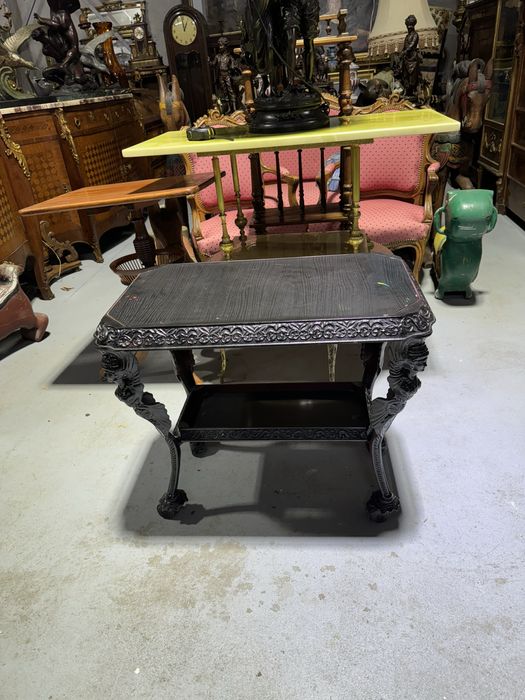 Gheridon empire din metal cu blat de lemn