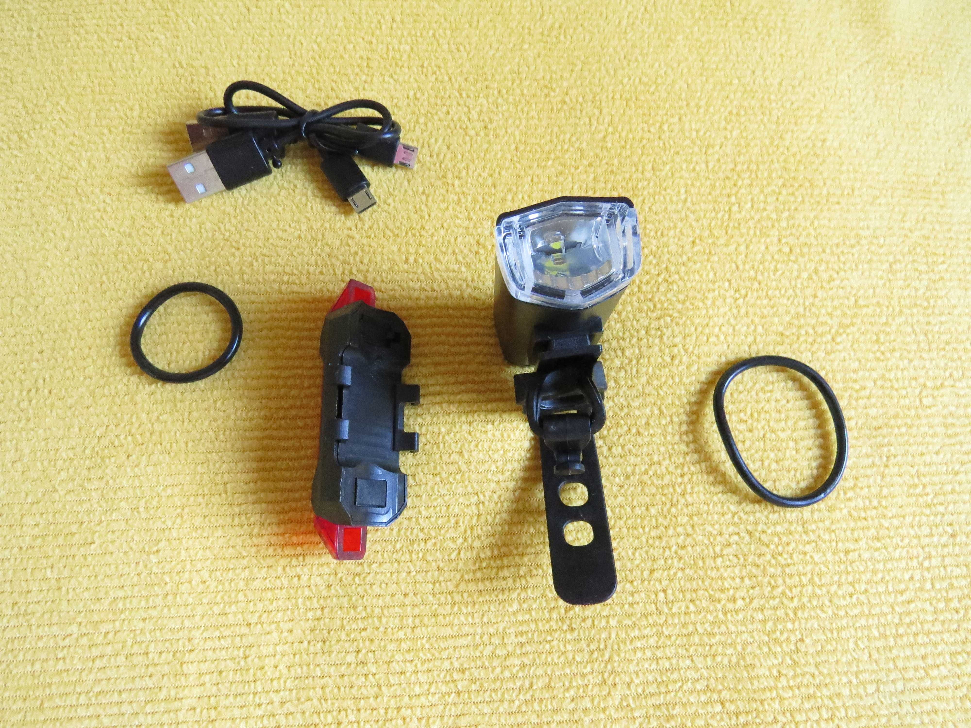 Set lampi reîncărcabile USB pentru biciclete frontală-alb/spate-rosu