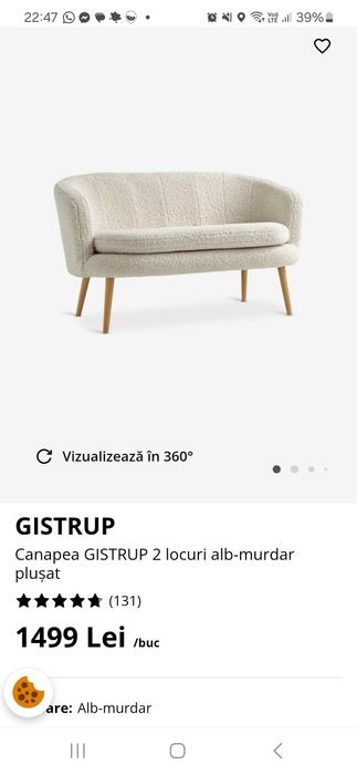 Canapea GISTRUP 2 locuri alb-murdar plușat