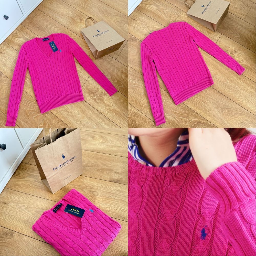 ново Polo Ralph Lauren розов пуловер cable knit 100% памук