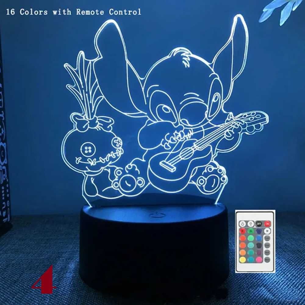 Lampa led 3D, Jucarii, lumina de veghe, veioza, Stitch & Angel, cadou