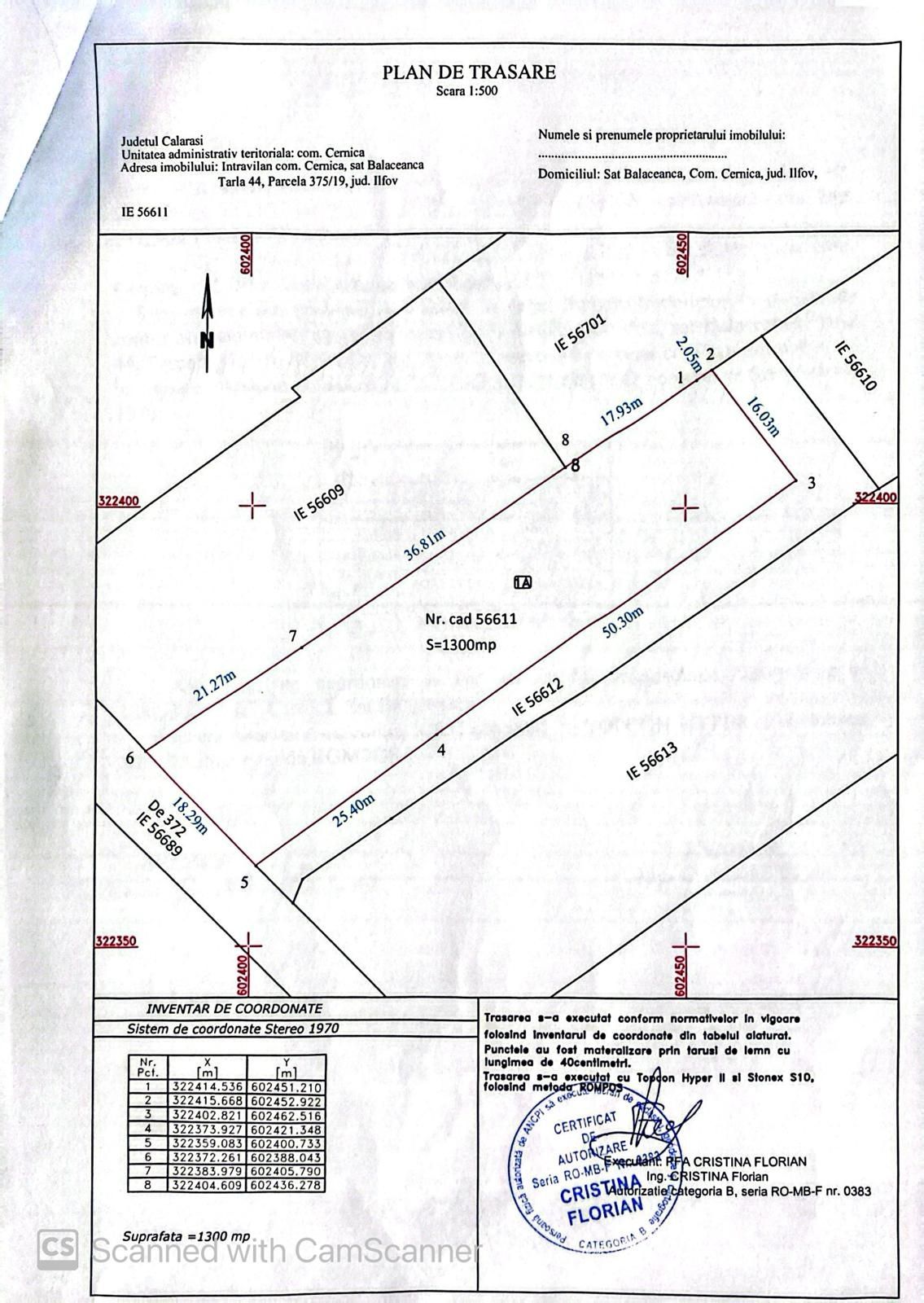 Vând 424/1300 mp teren intravilan, în  com. Cernica