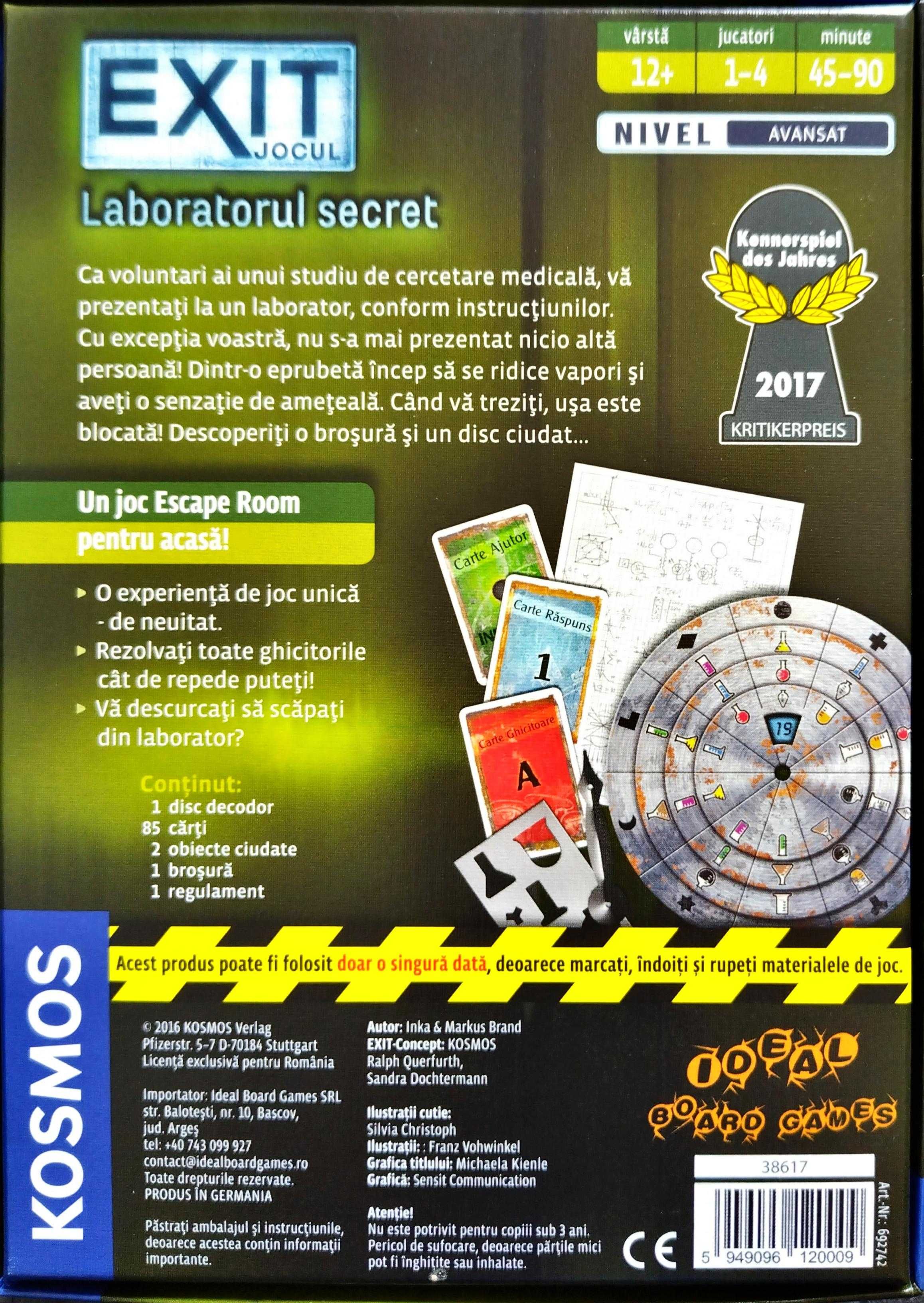 Jocul EXIT - Laboratorul secret (joc de societate- escape)