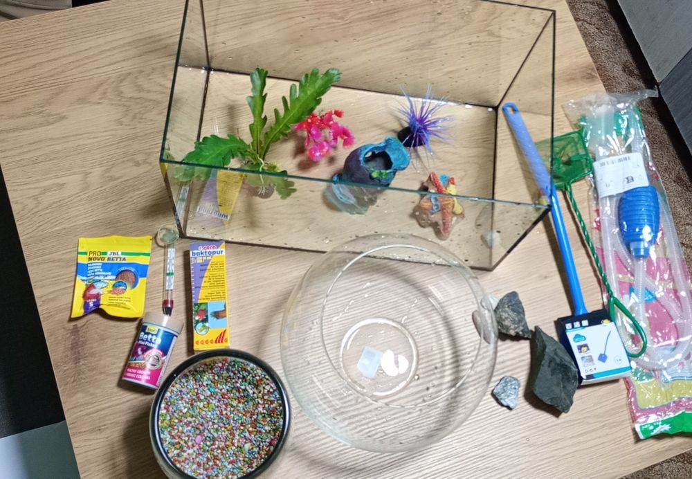Set acvariu și accesorii pentru pești