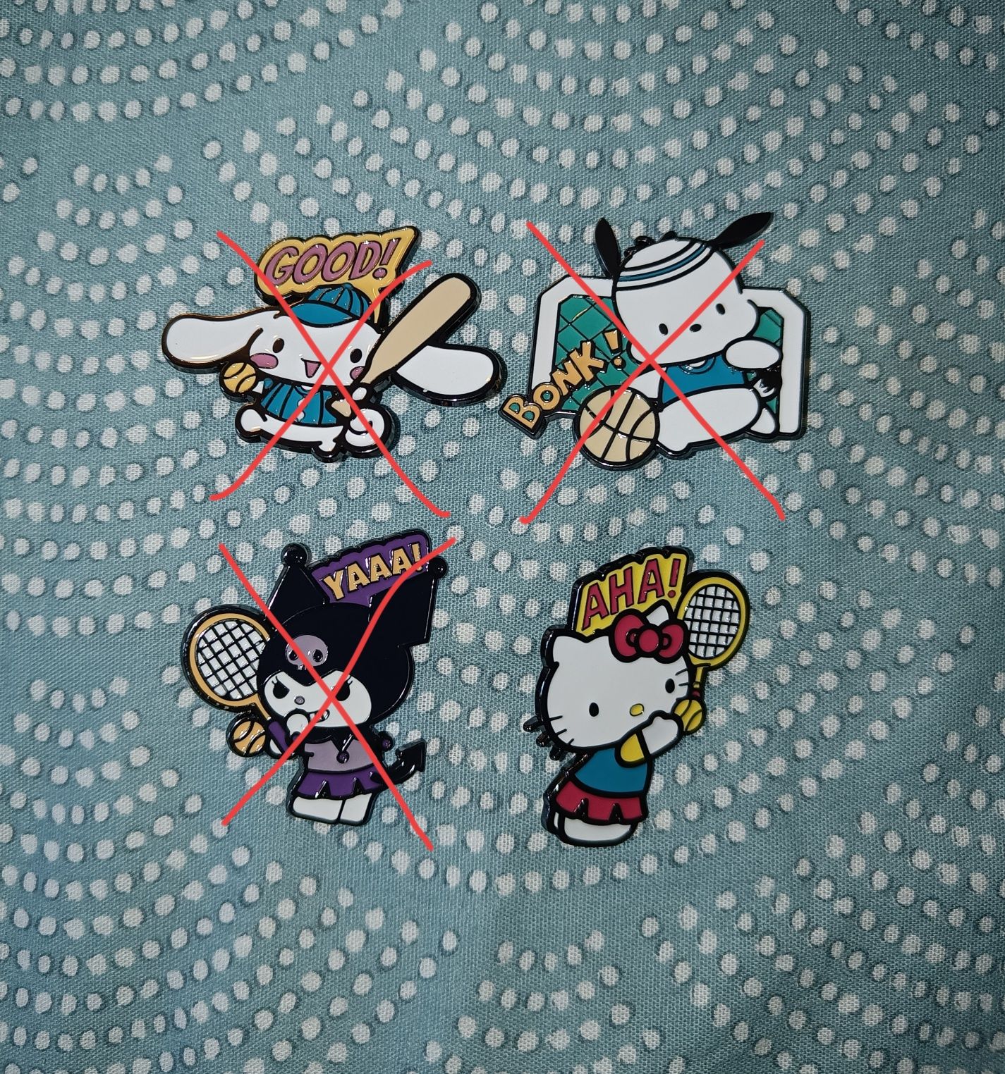 Pinuri personaje Sanrio: Kuromi, Hello Kitty, Cinnamoroll, Pochacco