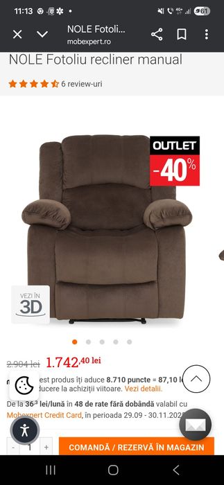 Oferta: Fotoliu Mobexpert cu recliner/extensibil