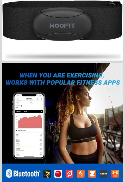 Монитор за сърдечен ритъм moofit HR8 Bluetooth 5.0/ANTс колан за гърди